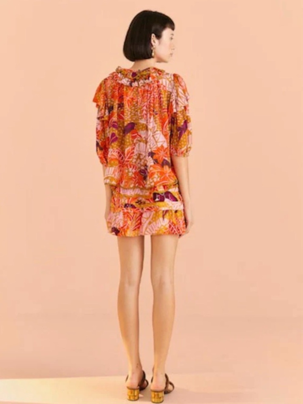 NWT FARM Rio Jungle Panther Ruffle Top XL Orange/Purple - Picture 2 of 6